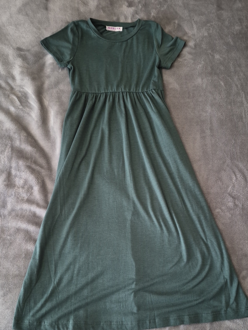 Girls' Short Sleeve Maxi Dress in Deep Green